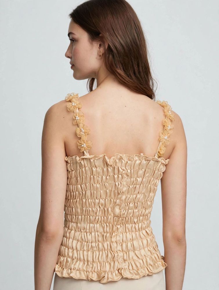 Champagne Smocked Top with Flower Straps
