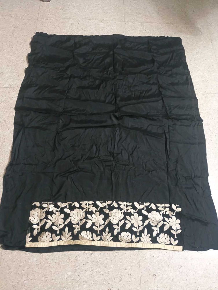 Elegant Black with Floral Embroidery Fabric
