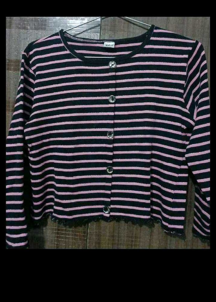 Striped Button-Up Cardigan