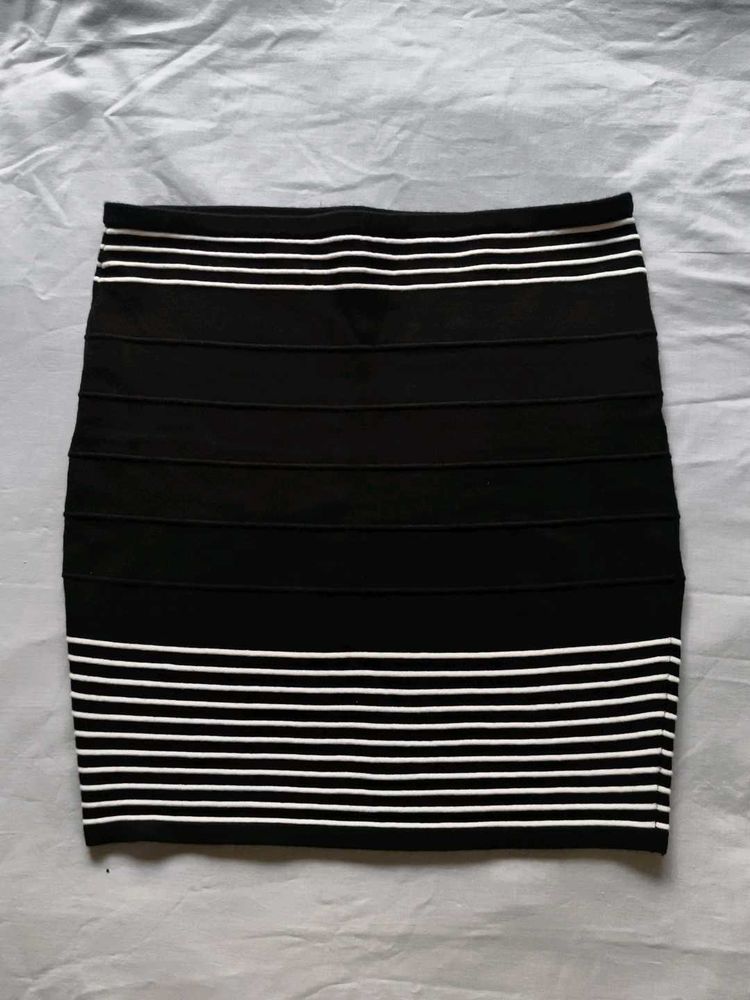 Black &amp; White Striped Mini Skirt