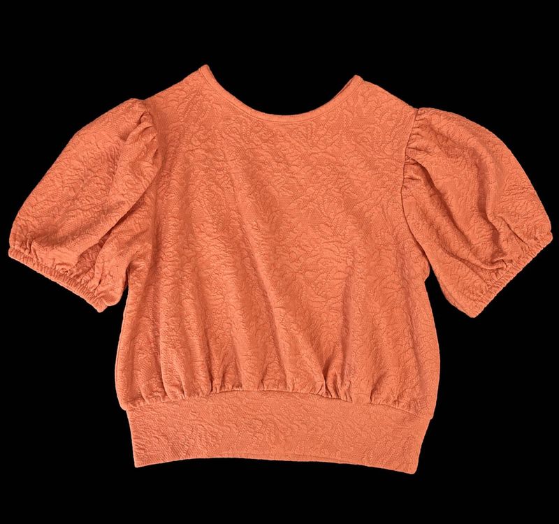 Orange Textured Puff Sleeve Backless Top