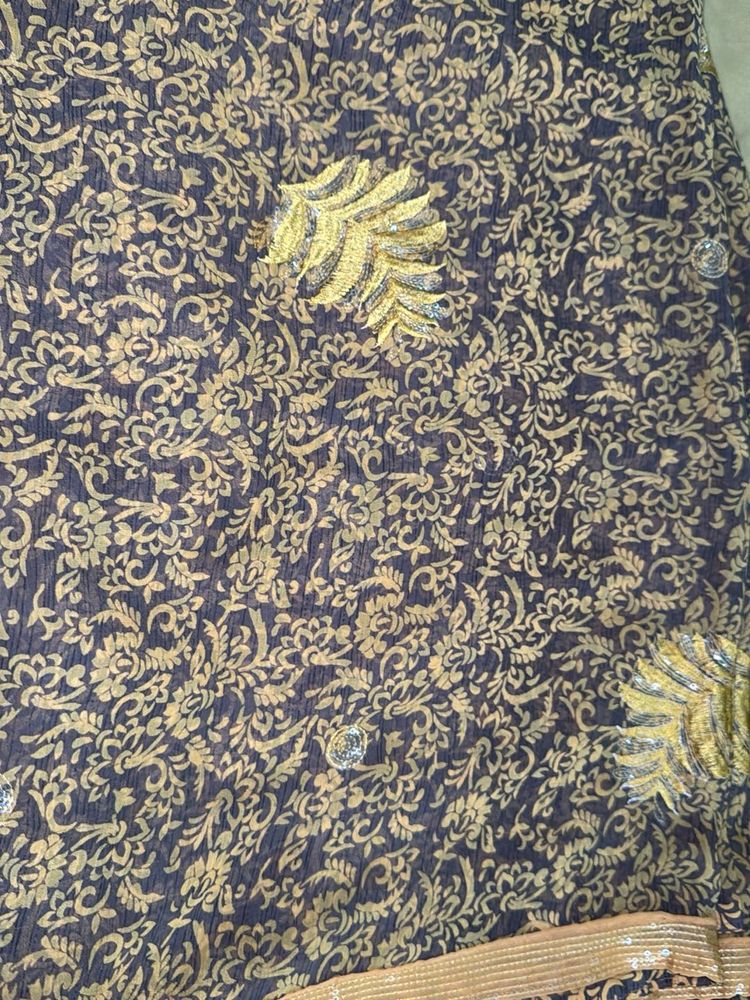 Elegant Embroidered Navy Saree