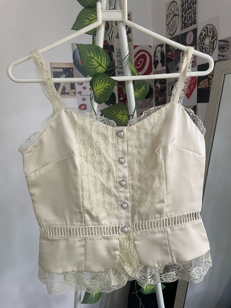 Cream Lace Trim Cami Top