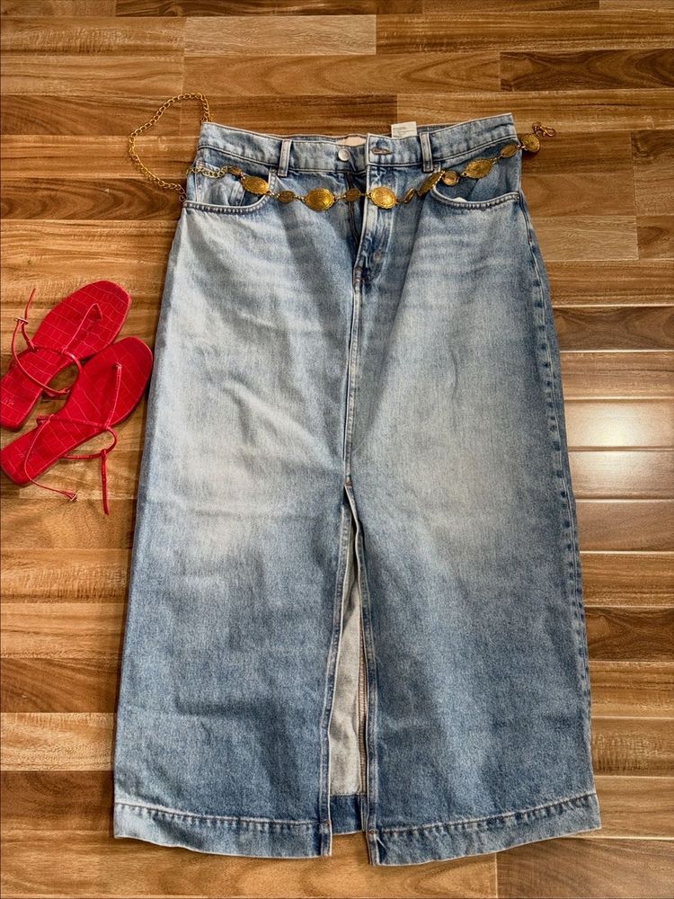 Denim Midi Skirt with Slit