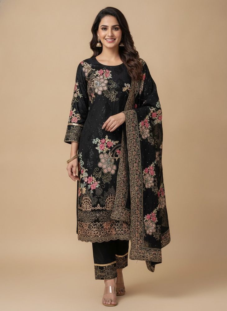 Embellished Black Kurta with Pants