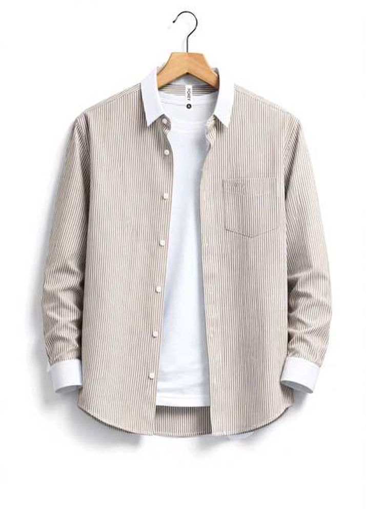 FOXEY Men's Premium Beige Striped Casual Shirt | F