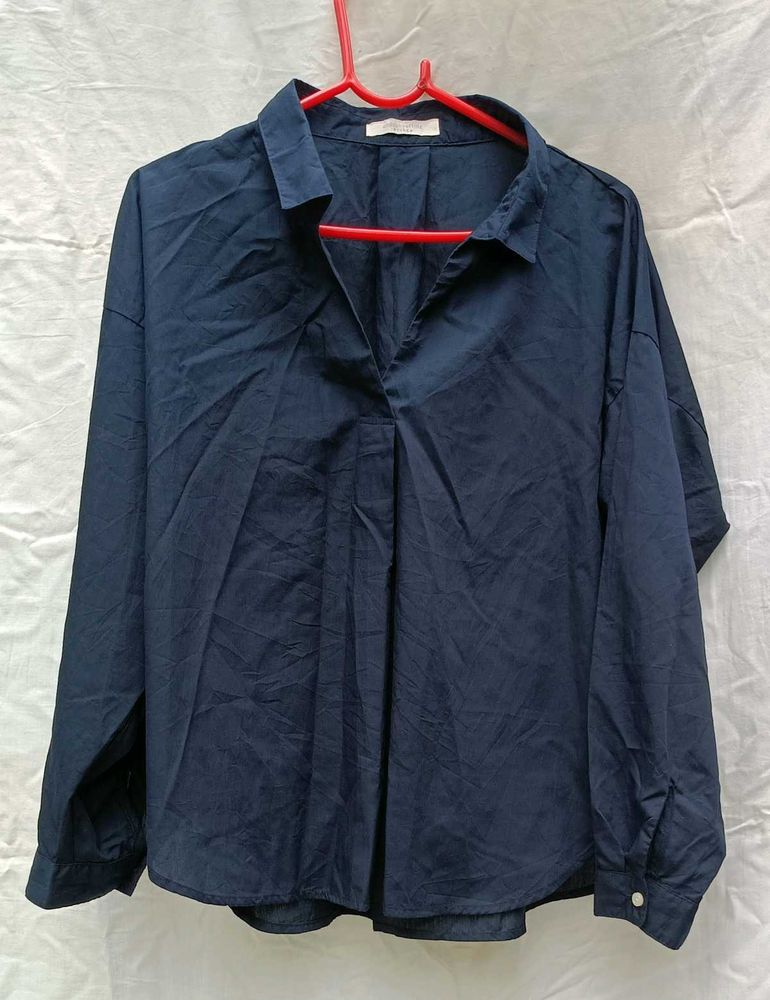 Navy Blue Collared V-Neck Shirt