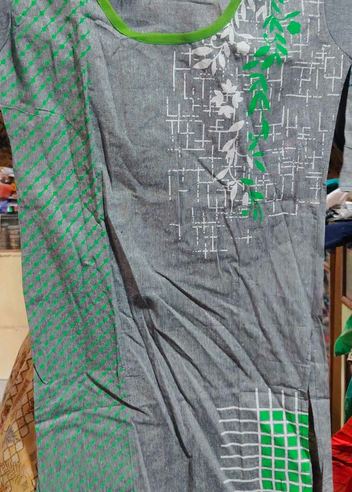 Grey Kurta with Green Print