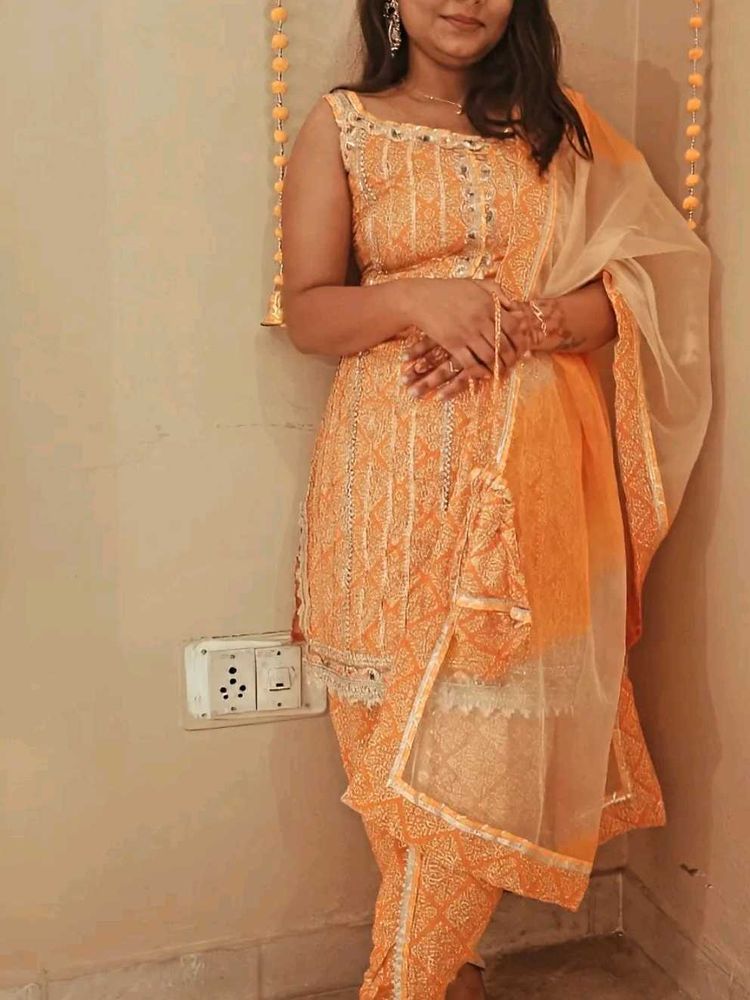 Orange Ethnic Embroidered Kurta
