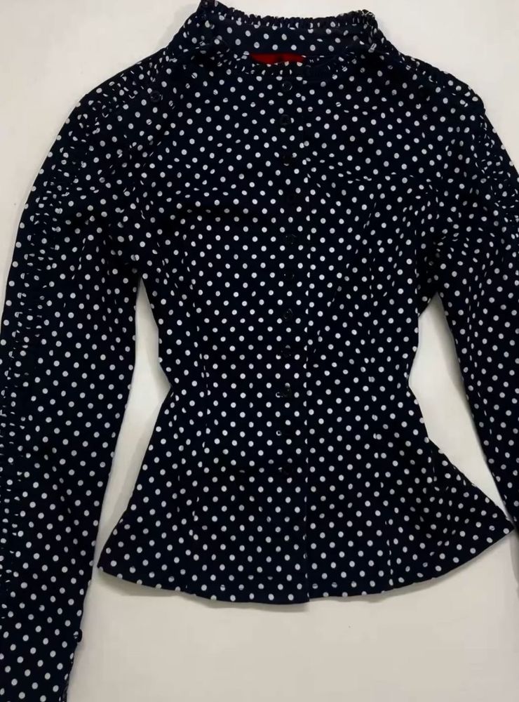 Vintage Navy Blue Polka Dot Peplum Top