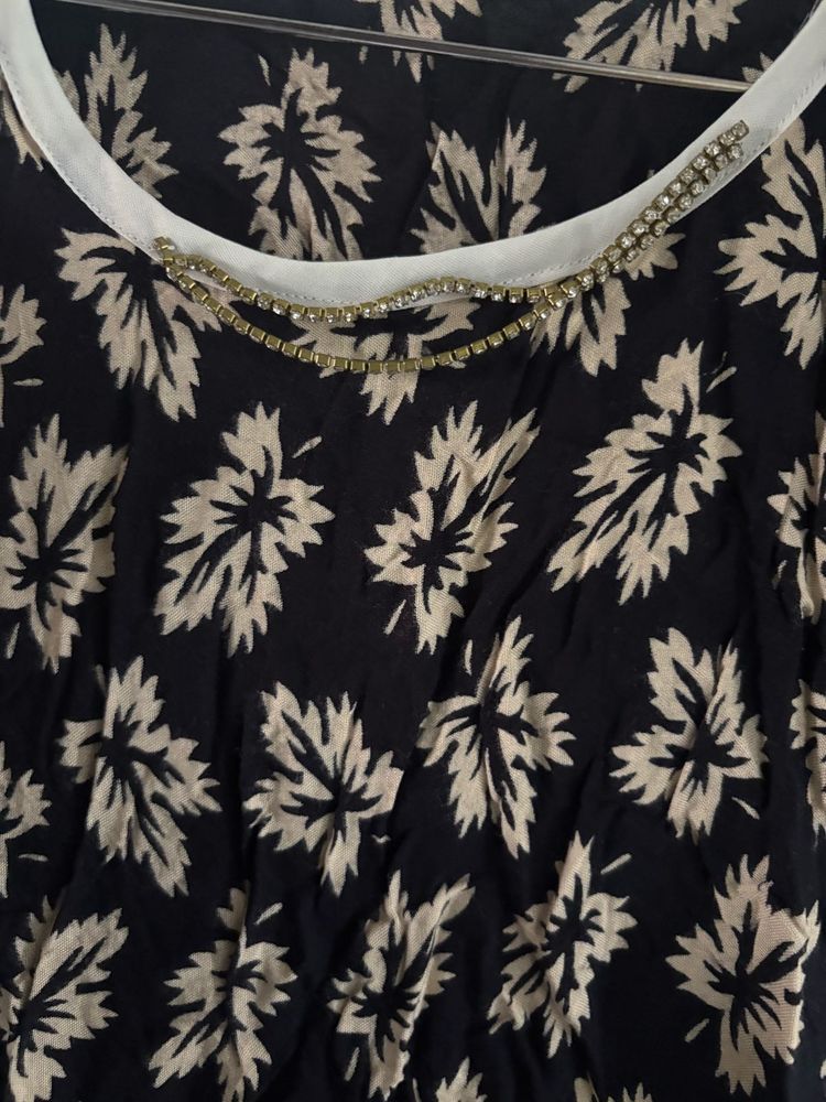 Women's Floral Print Top with Embellished Neckline