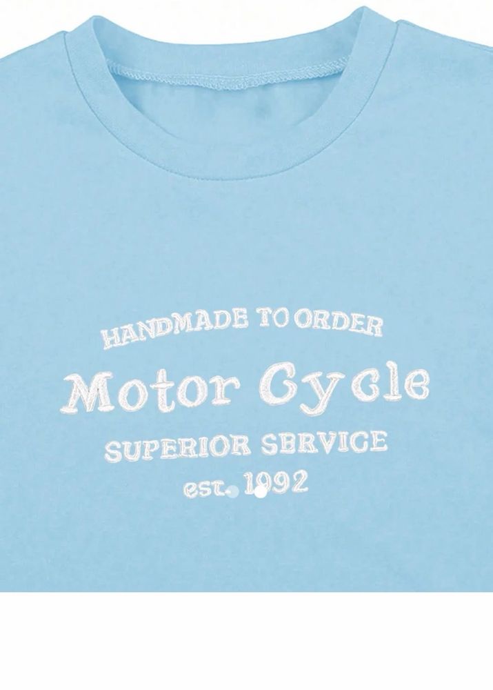 Light Blue Motorcycle Graphic T-Shirt