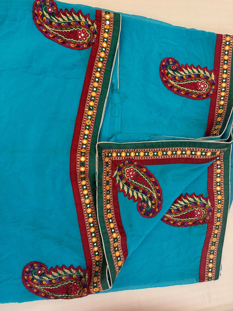 Embroidered Teal Saree