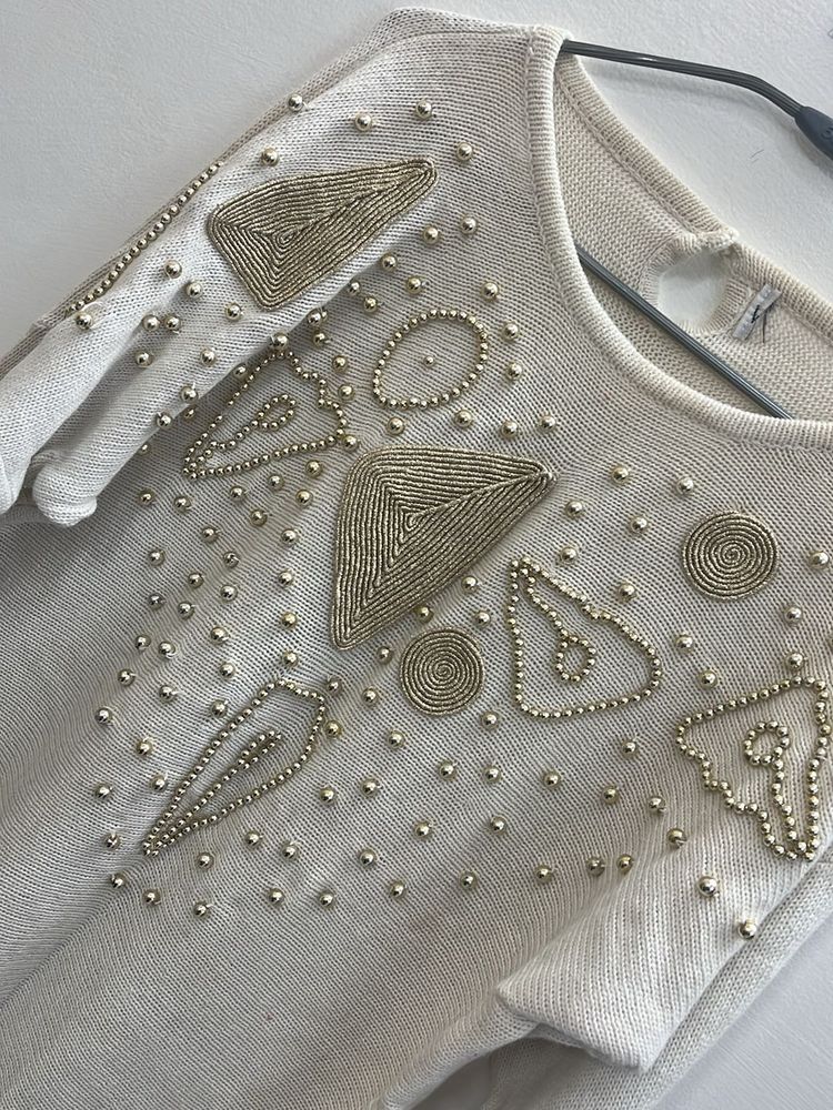 Embellish Off White Pullover