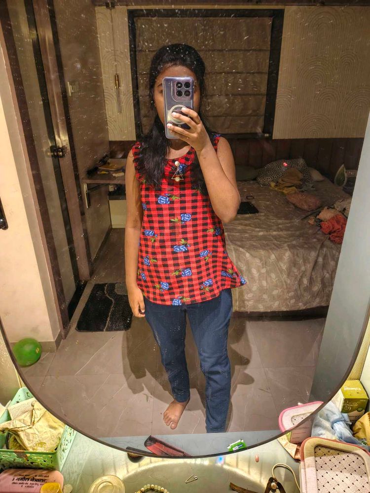Red Checkered Sleeveless Top