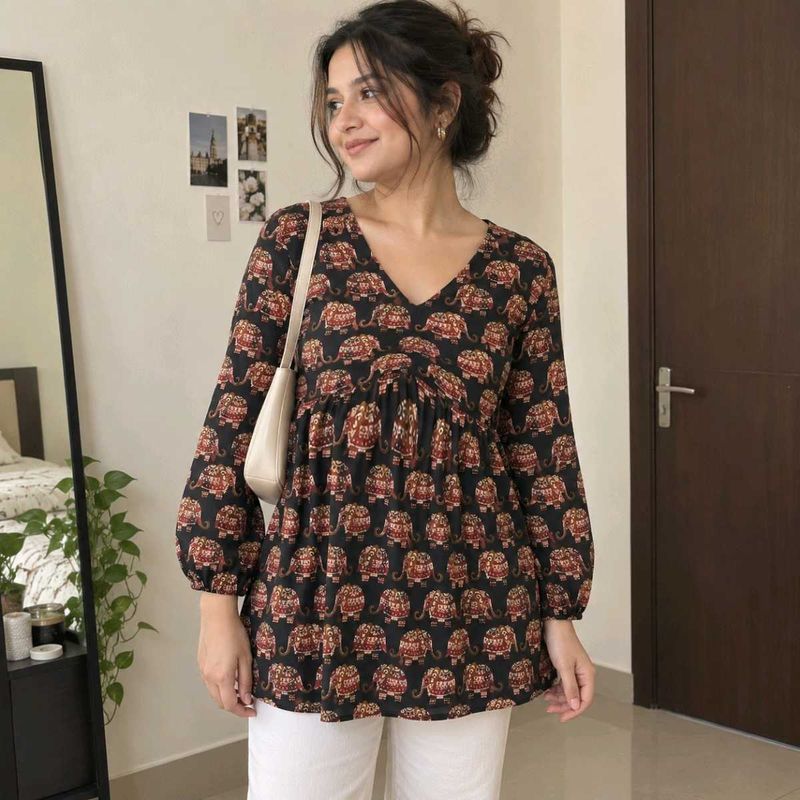 Elegant Elephant Print Kurta