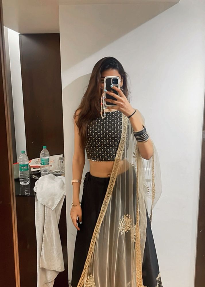 Elegant Black &amp; Gold Lehenga Choli Set