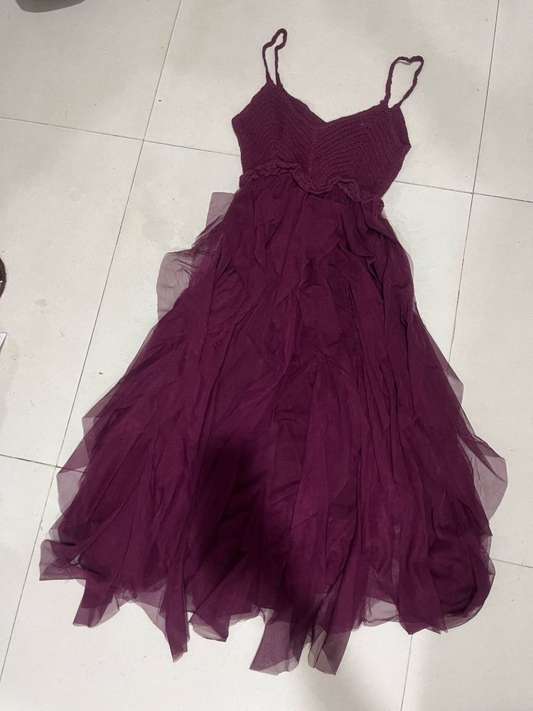 Crochet dress with mesh skirt