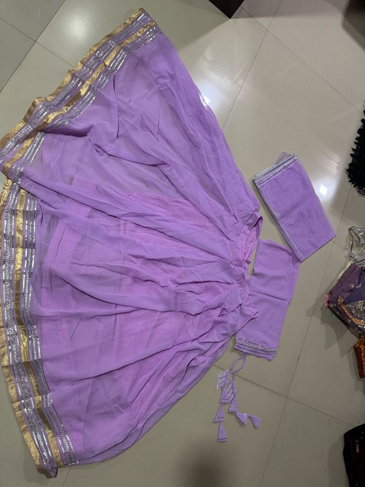semi stitch Lavender Lehenga Set