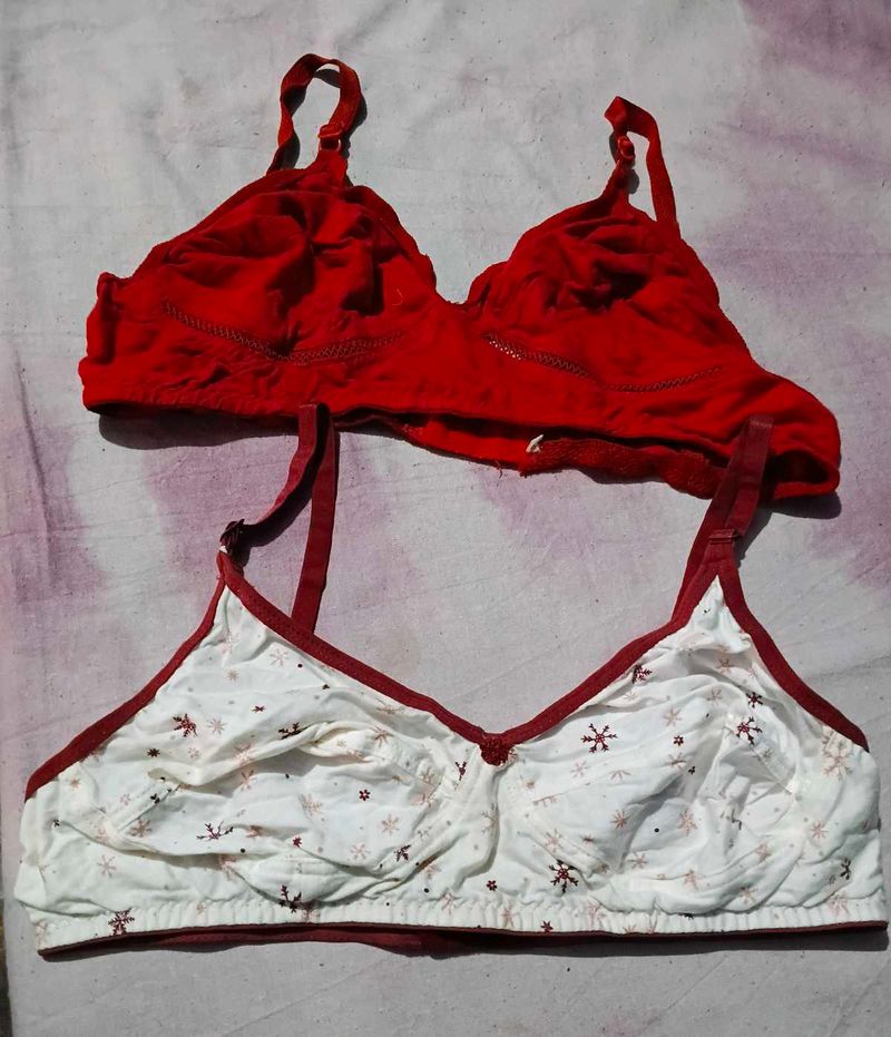 Comfortable Red &amp; Printed Bras (Set of 2)