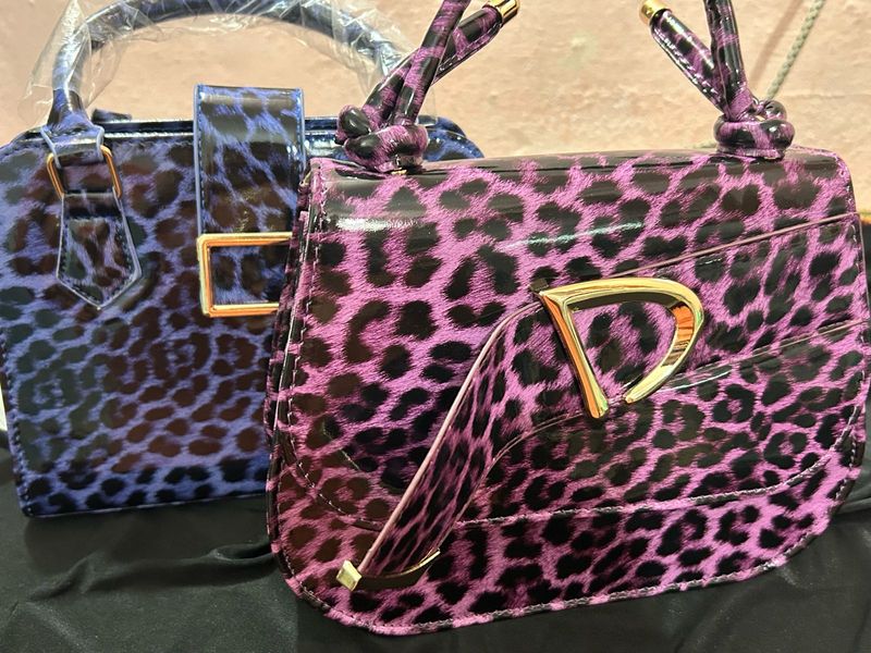 Glossy Leopard Print Bags Combo