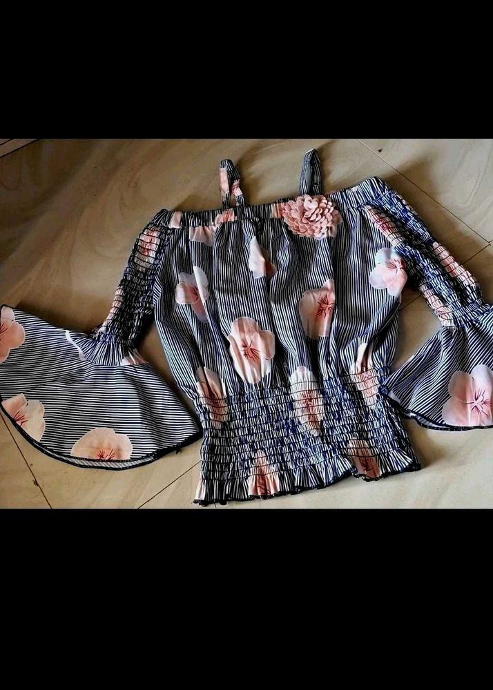 Chic Off-Shoulder Floral Striped Blouse