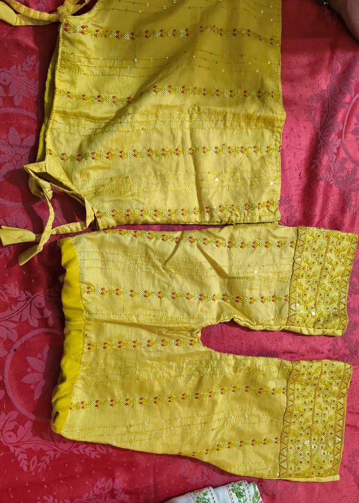 Yellow Embroidered Kurta Setand skirt top