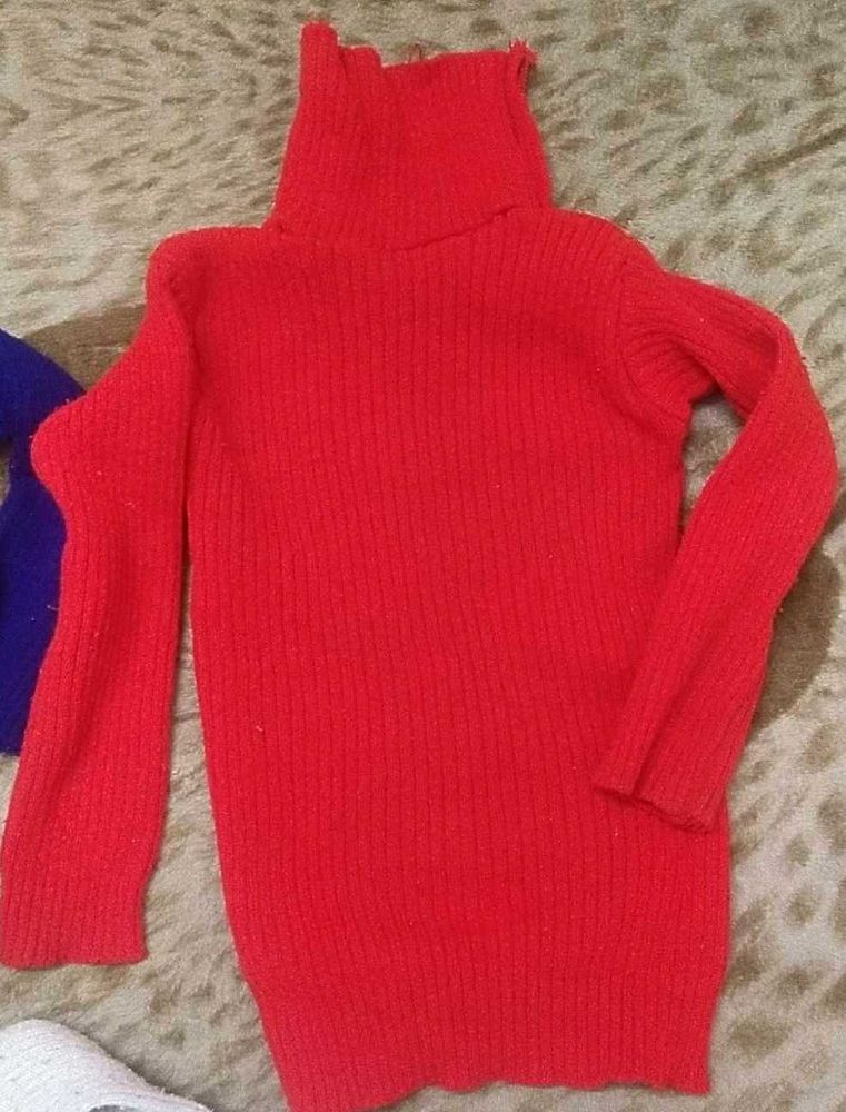 Red Turtleneck Sweater For 2-6 Year Kids
