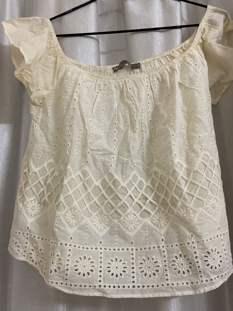 Off White Schiffli Pure Cotton Top