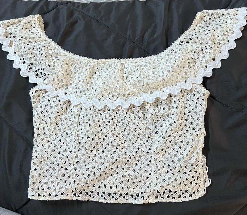 Chic White Eyelet Off-Shoulder Top
