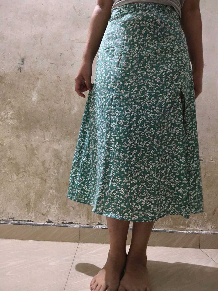 Green Floral Midi Skirt