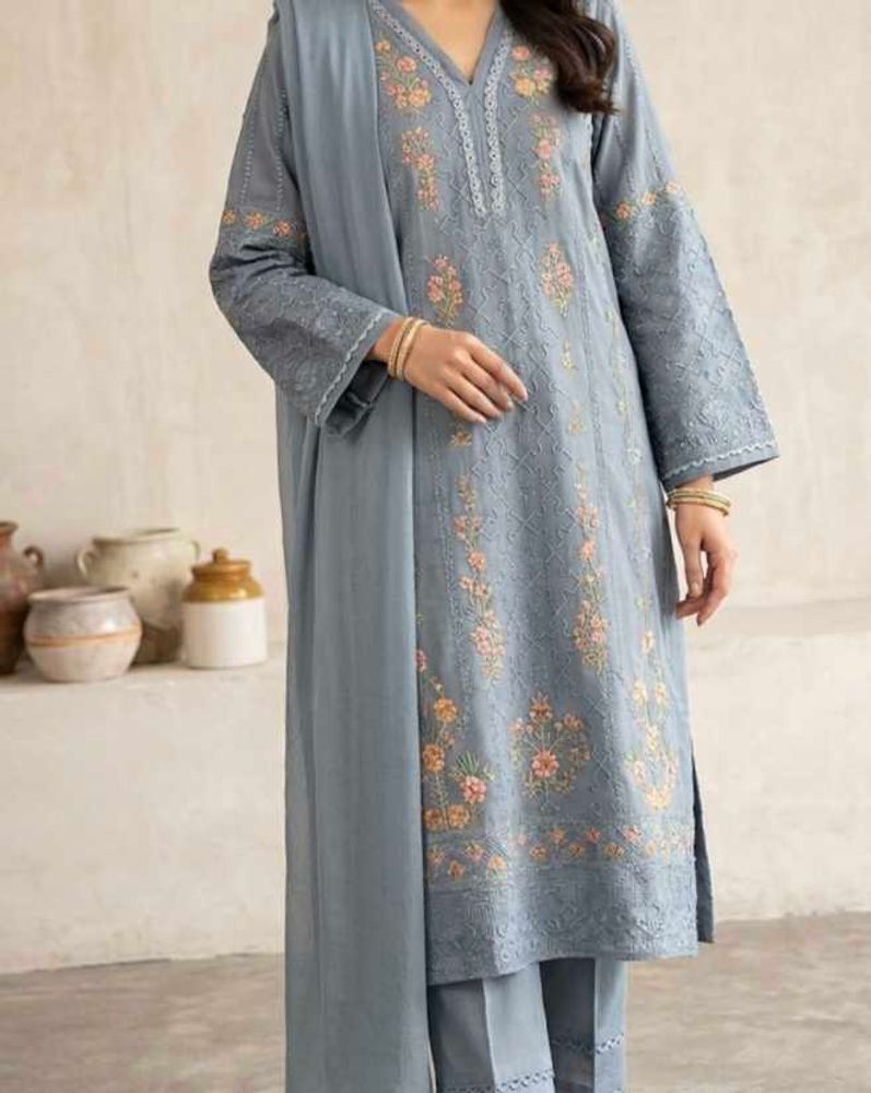Designer Grey  Kurta with Straight Pants &amp; Plain D