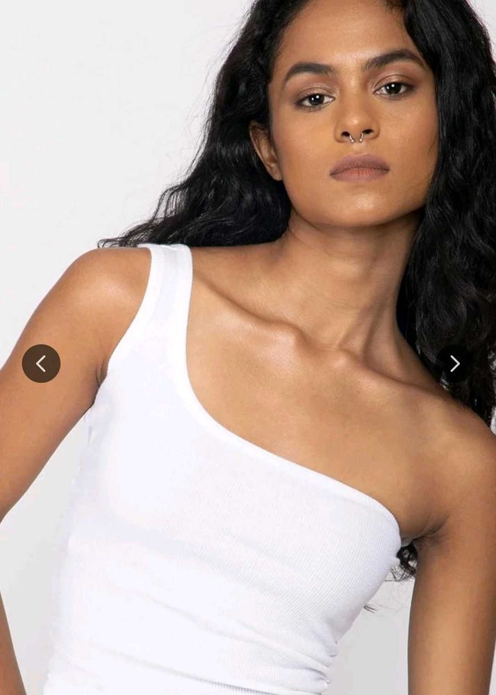 White One-Shoulder Ribbed Tank Top