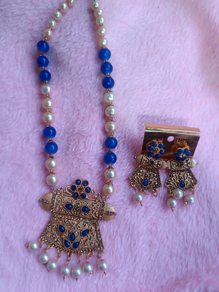 Blue N Malti Long Beads Set Combo