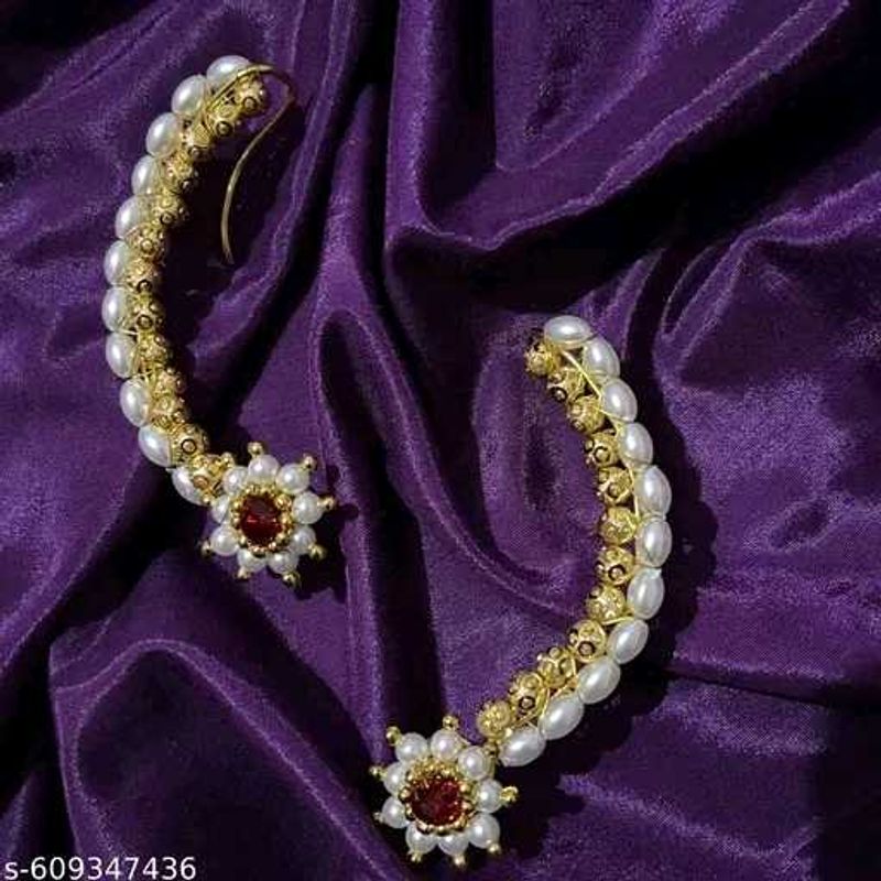 Elegant Pearl and Red Stone Earrings