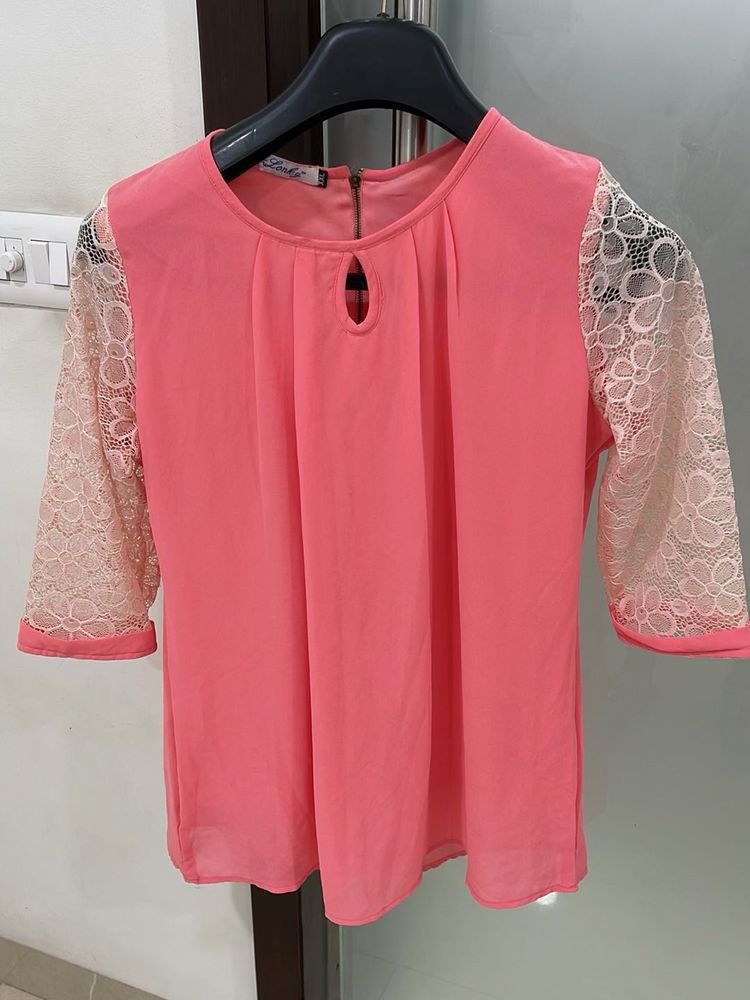 Peach Lace Sleeve Top
