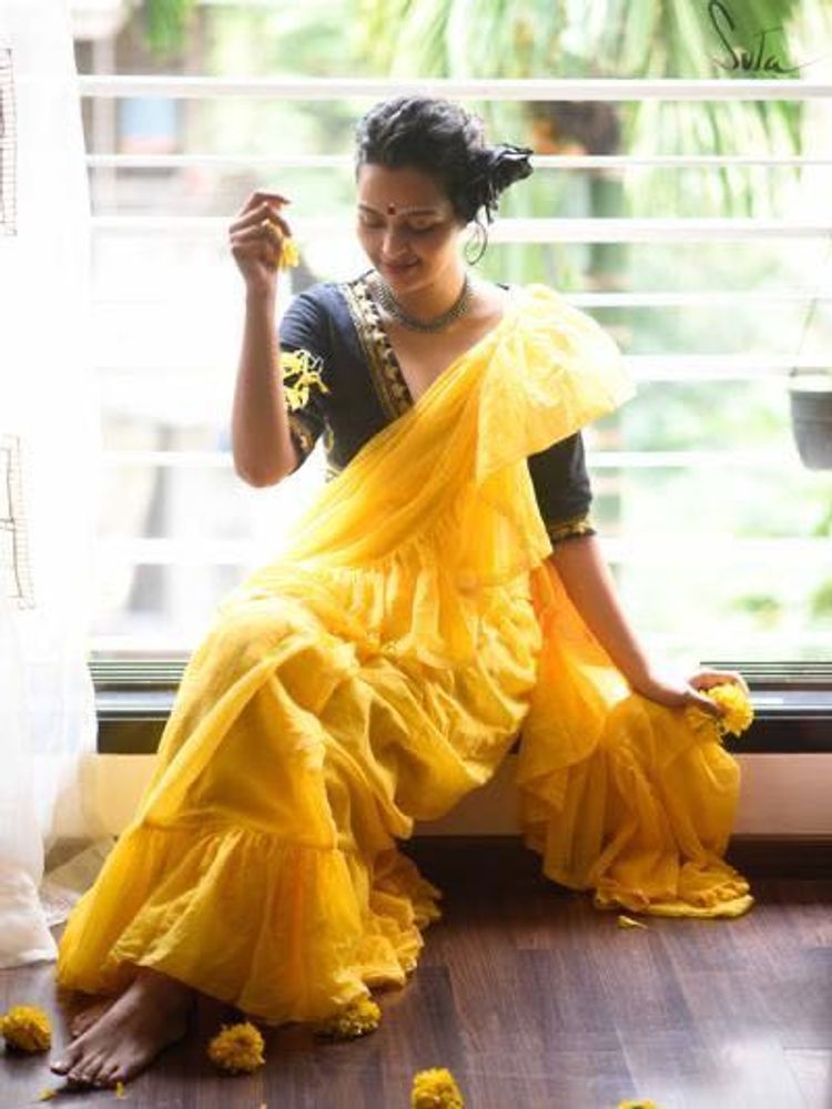 Suta Original Yellow Ruffled Saree