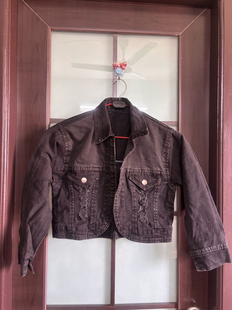 Distressed Black Denim Jacket