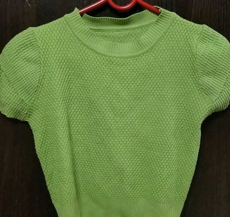 Vibrant Green Textured Knit Top
