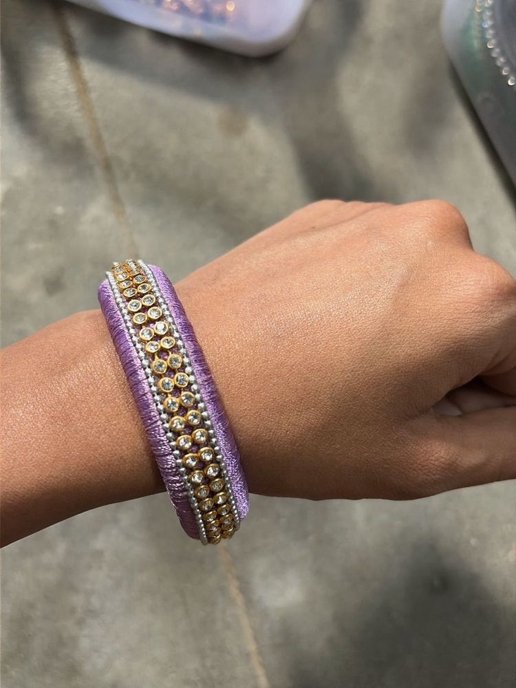 Elegant Purple Silk Bangle with Stones