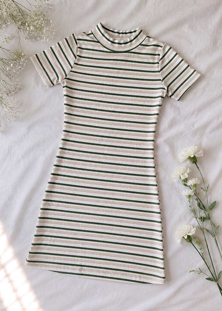 Classic Striped Mock Neck Mini Dress