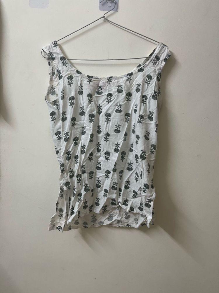 White Floral Sleeveless Top