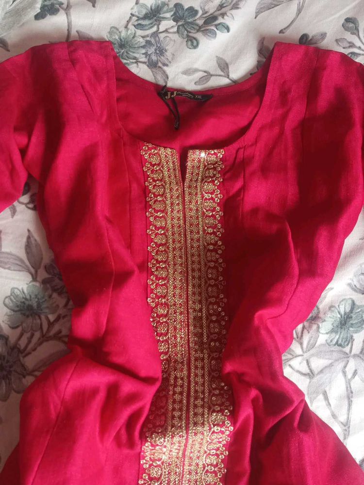 Stunning Pink Kurta with Gold Embellishments