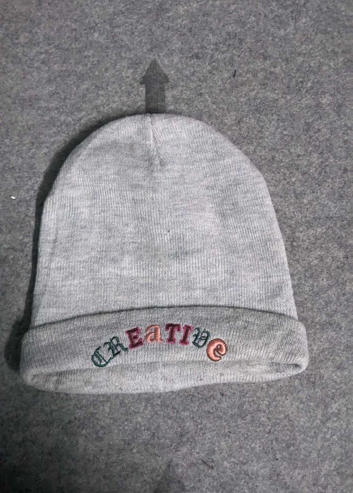Grey Knit Beanie Hat