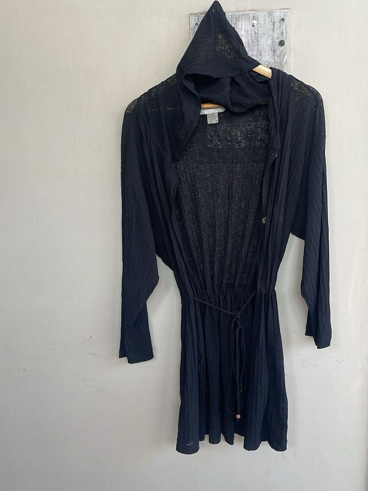 Black Hooded Duster Cardigan