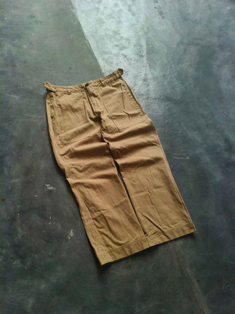 Khaki Wide Leg Double knee Pants