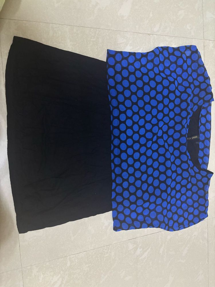 Blue &amp; Black Polka Dot Layered Top -