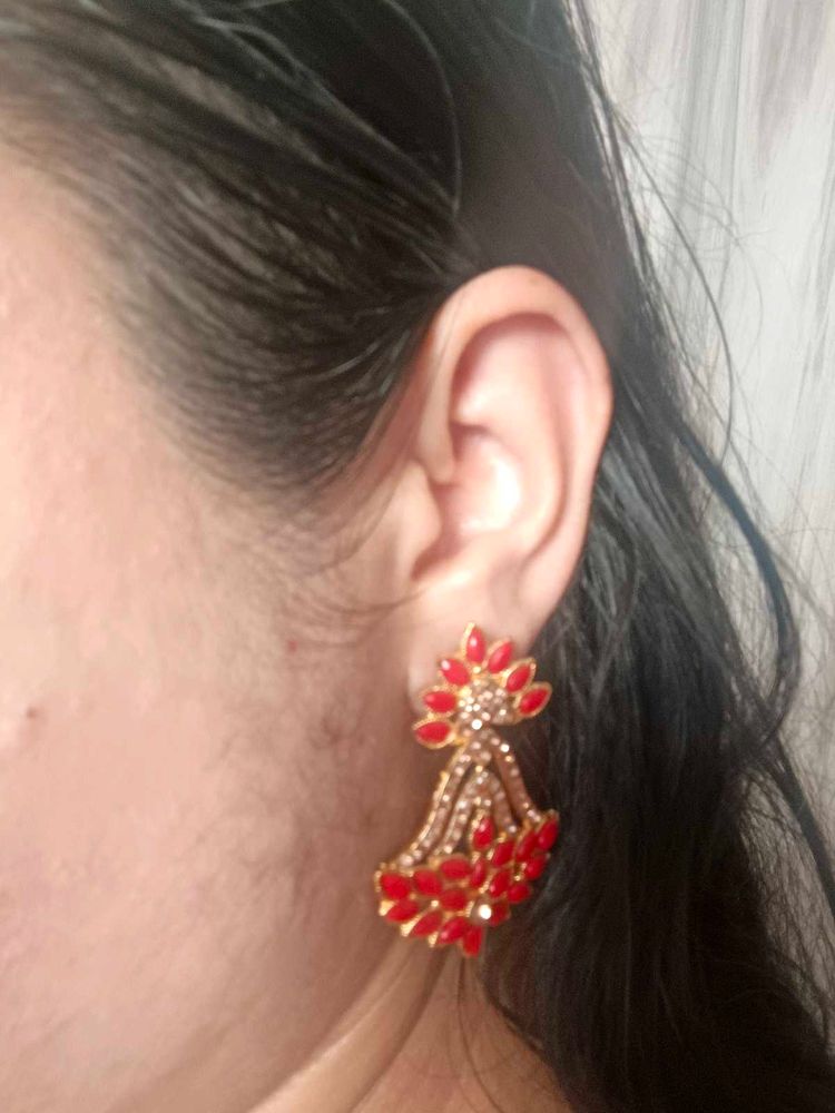 Red &amp; Gold Drop Earrings