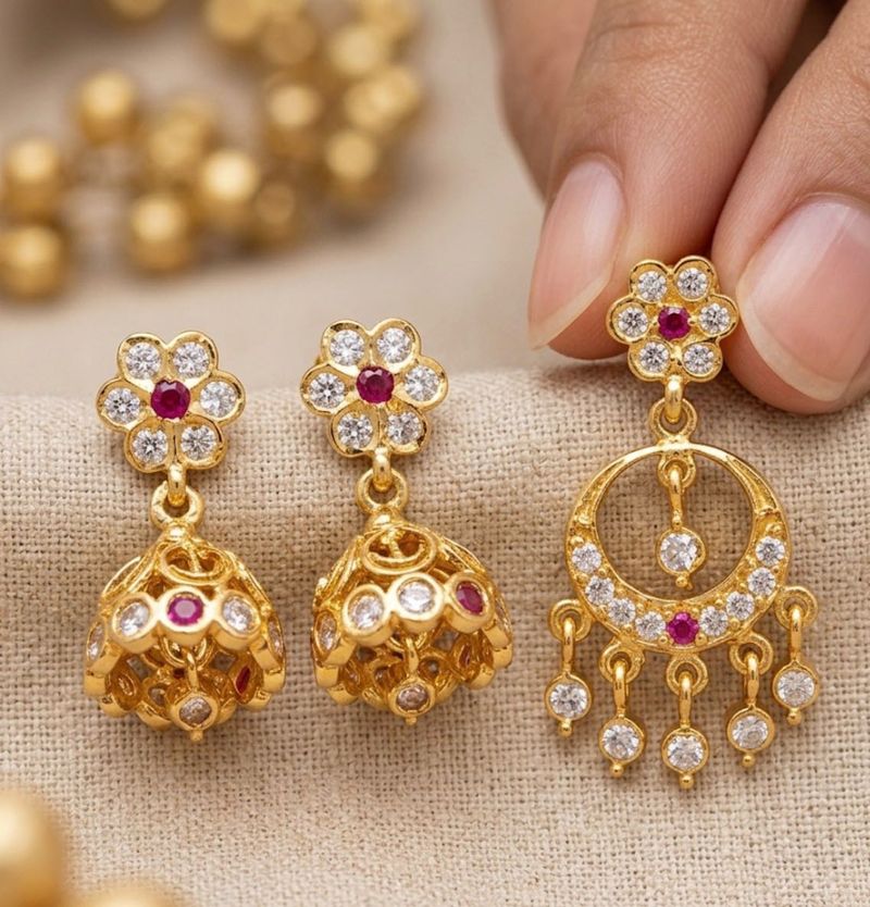 5 metals Golden Jhumka &amp; Chandbali Earri