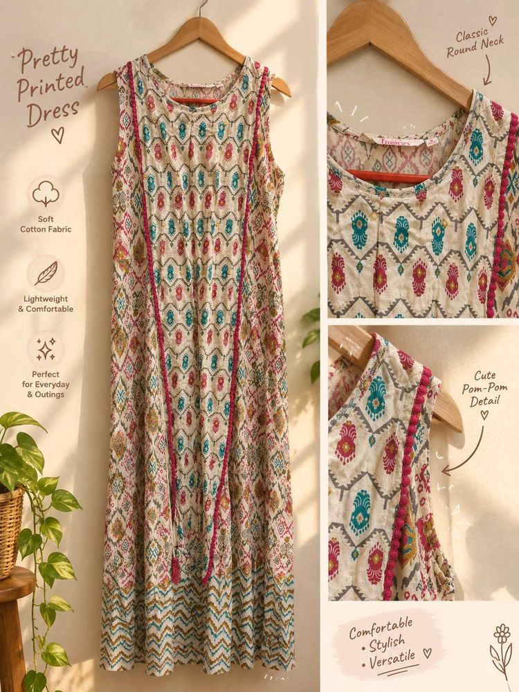 Beautiful Printed Cotton Maxi Dress 🤍🌸
